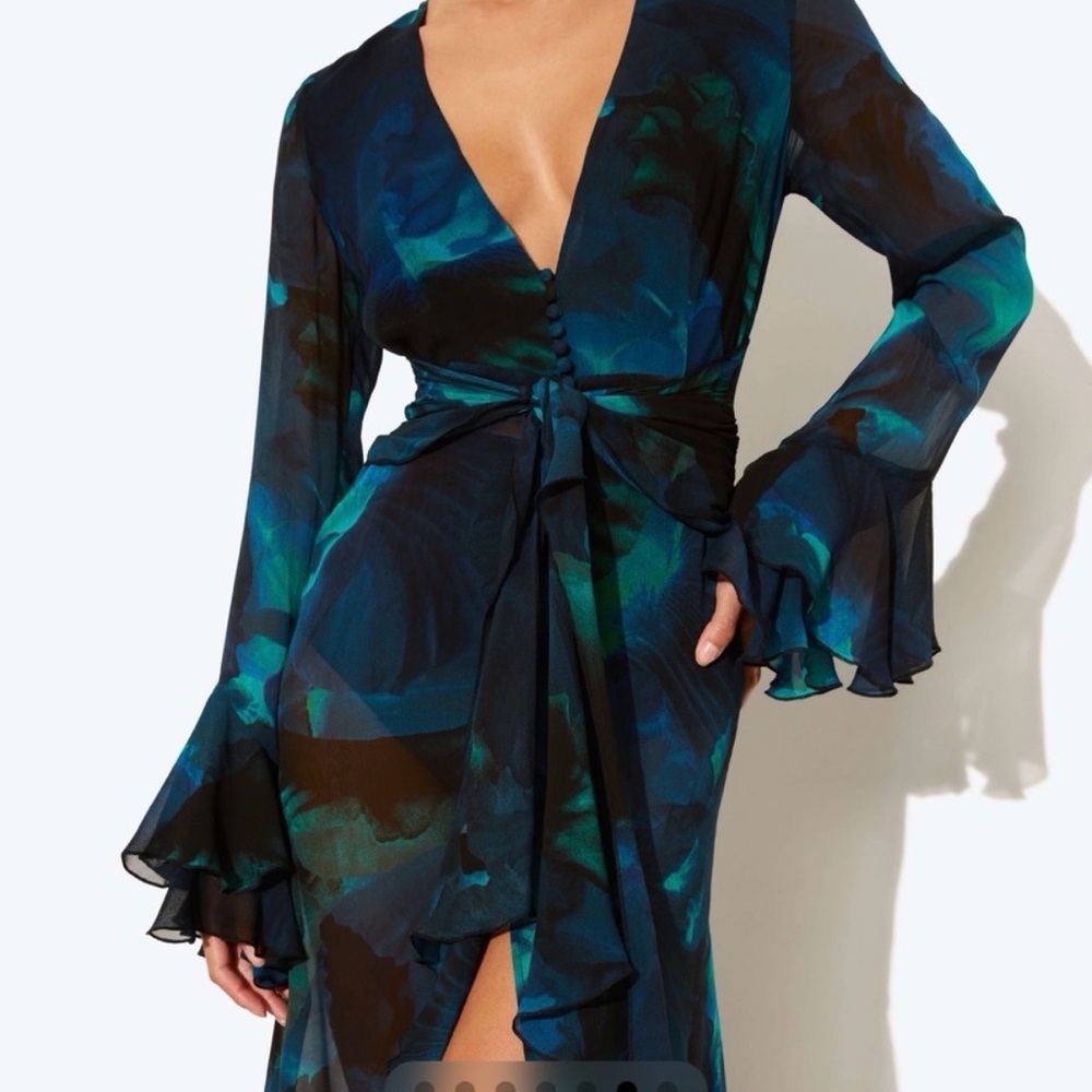 Rat & Boa Fiorella Midnight Blue and Emerald Long Sleeve Dress - Picture 3 of 11